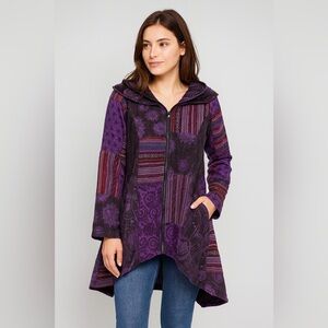 Yak N Yeti Patchwork Bohemian Cotton Coat in Purple M